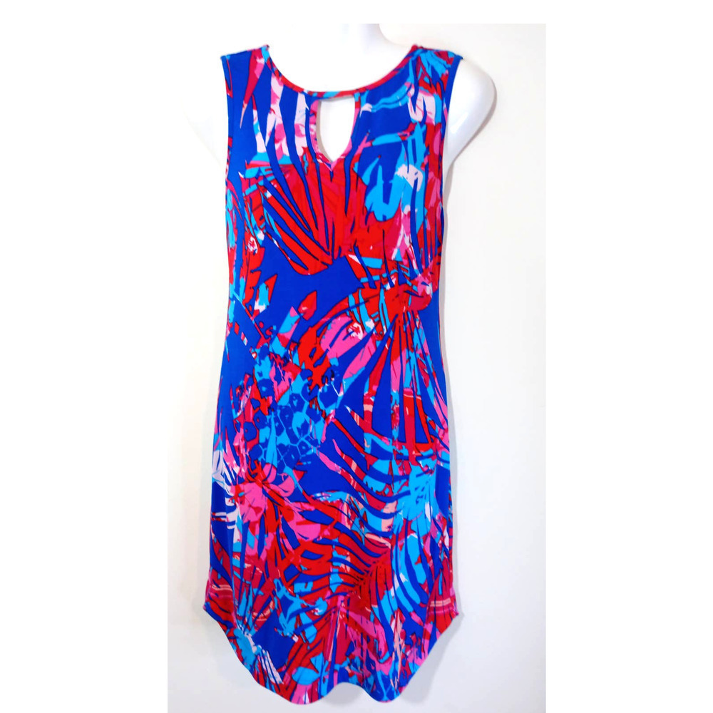 Ali Ra Women's Sz 2 Bright Multicolor Tropical Print Keyhole Sleeveless Dress